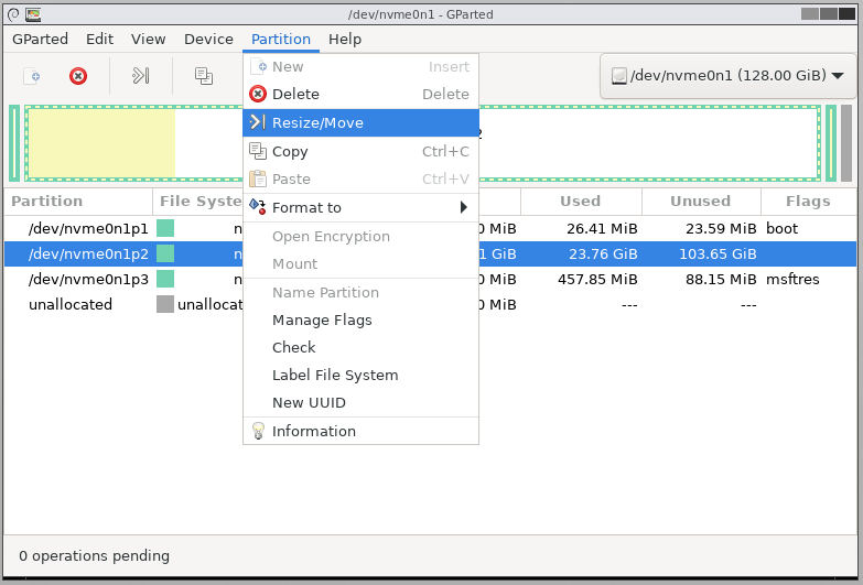 The interface of GParted.