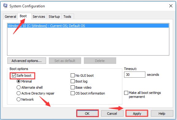 The System Configuration interface with the selected OK and then Apply option.