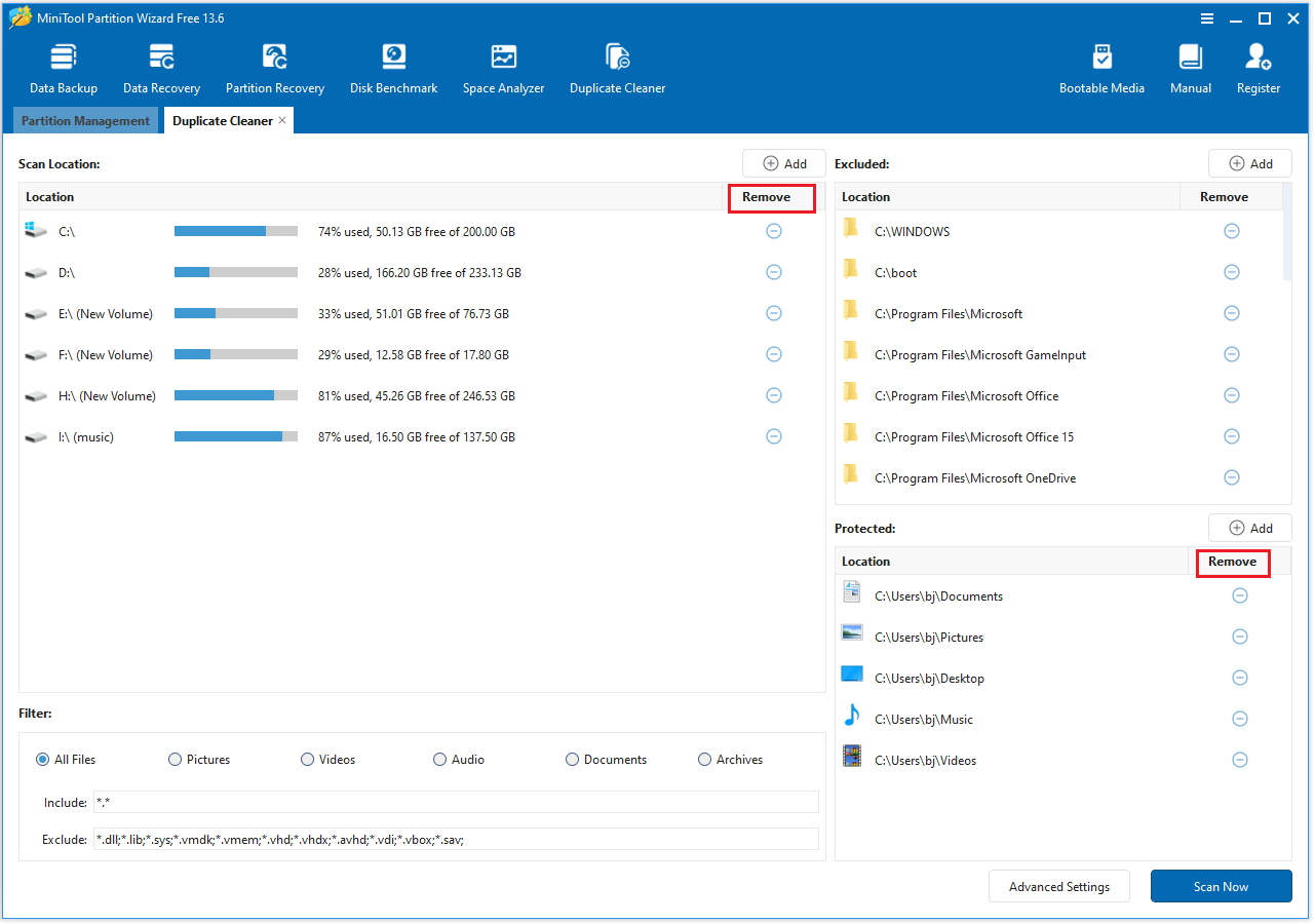 The Duplicate Cleaner interface with the selected Remove icon.