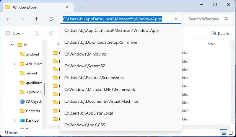 Windows File Explorer window with a path in the address bar. 