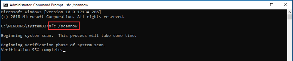 The Command Prompt interface, and type the sfc scannow command line.