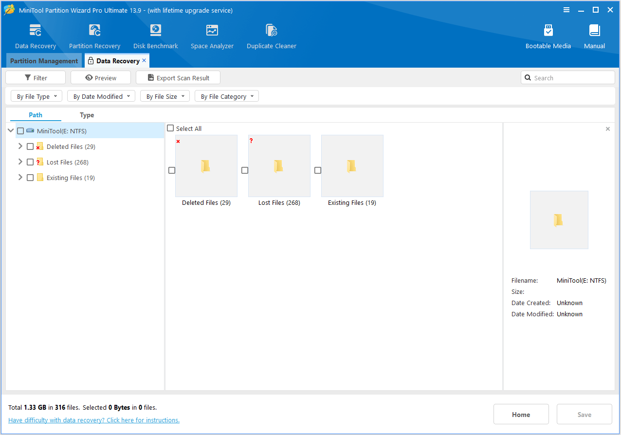 The MiniTool Partition Wizard interface with the selected Save option.