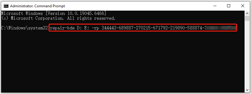 The Command Prompt window with the repair command.