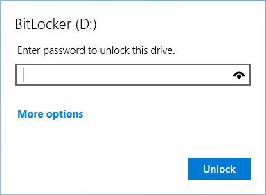 BitLocker window asking you to enter password.
