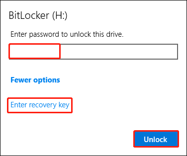 The small window with the password typing box and the Unlock button is selected.