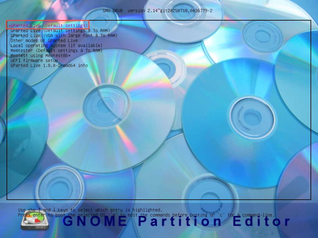 GNOME Partition Editor menu interface.