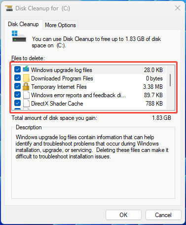 Disk Cleanup for C window.