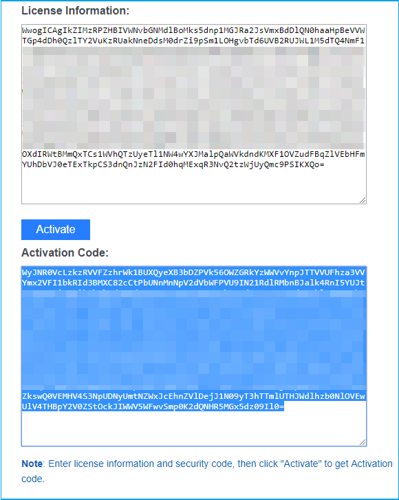 The interface with License information and activation code displayed