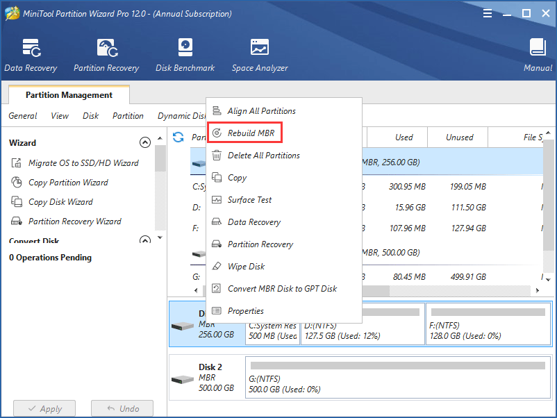 rebuild damaged MBR with MiniTool Partition Wizard