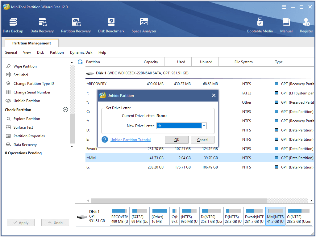 unhide partition in partition wizard assign new drive letter