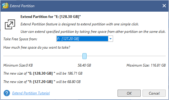 take free space from other partition on the same disk