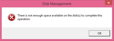 there is not enough space available on the disk to complete this operation 