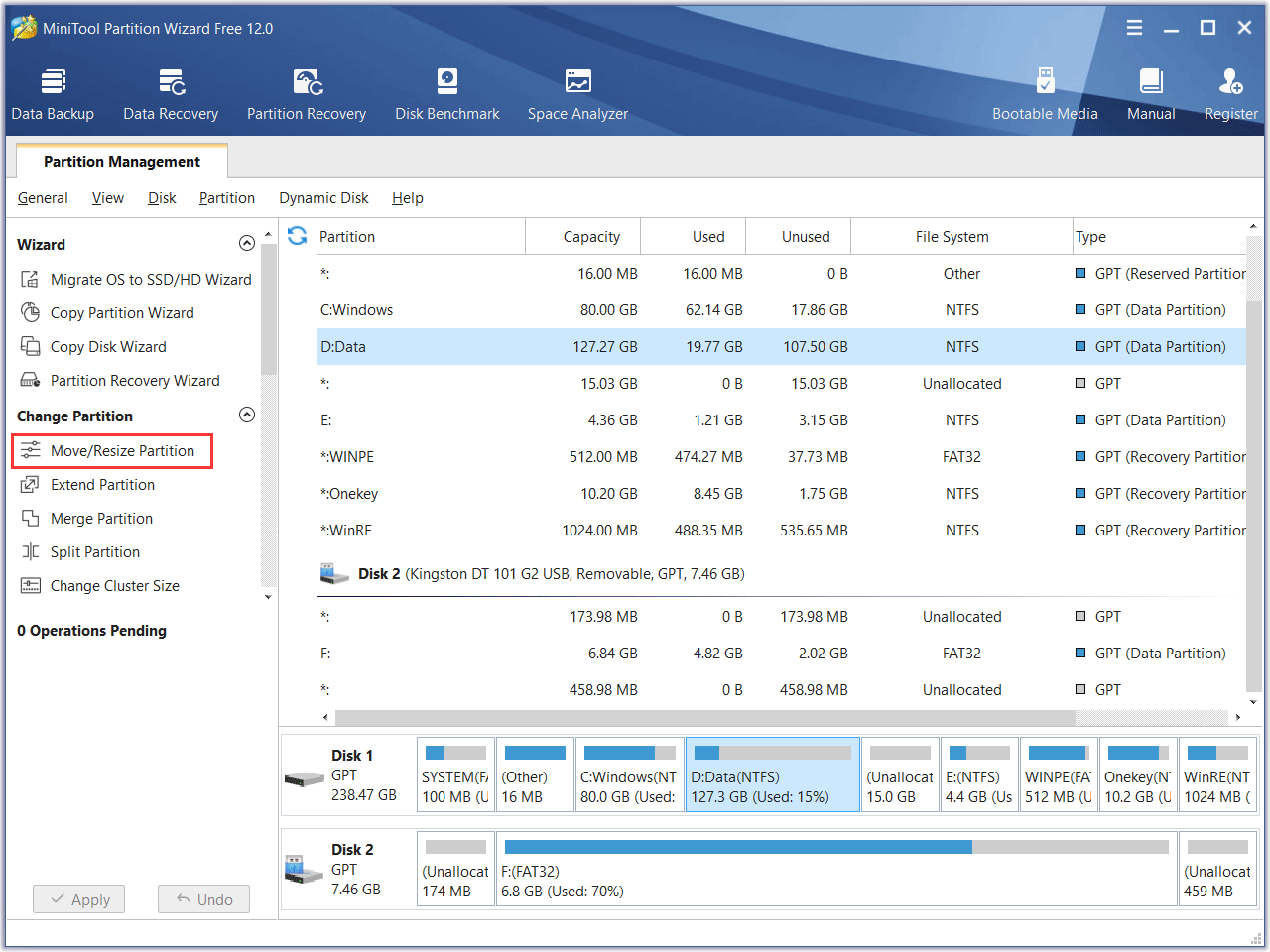 choose a way to move/resize NTFS partition