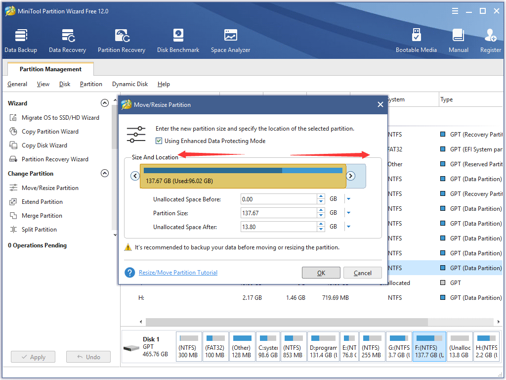 increase the size of target partition