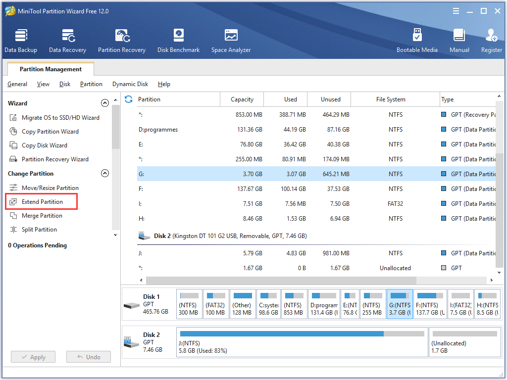 click Extend Partition to start