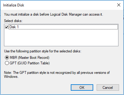 initialize disk in disk management