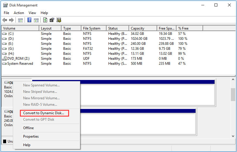 choose Convert to Dynamic Disk