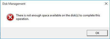 There Is Not Enough Space Available on the Disk(s) to Complete This Operation