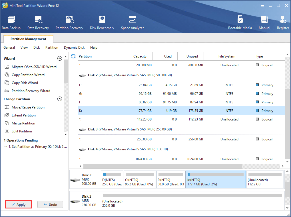 set partition as primary