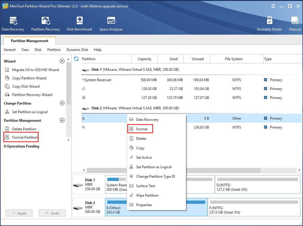 format RAW drive to NTFS with MiniTool Partition Wizard