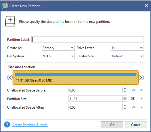make settings for the created partiton