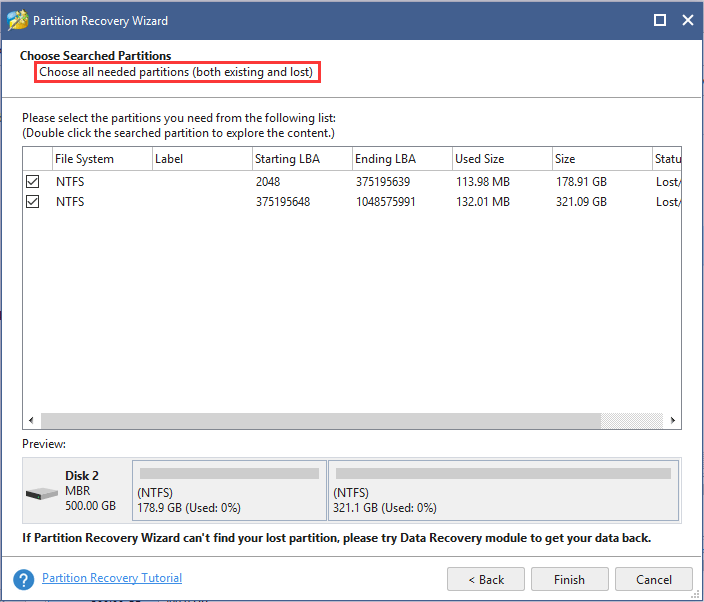 check all found partitions to recover