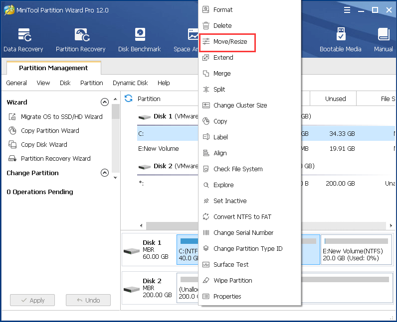select the system partition and choose move and resize to continue