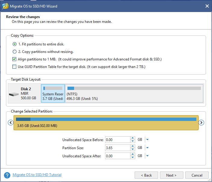 choose a copy option for the system migration