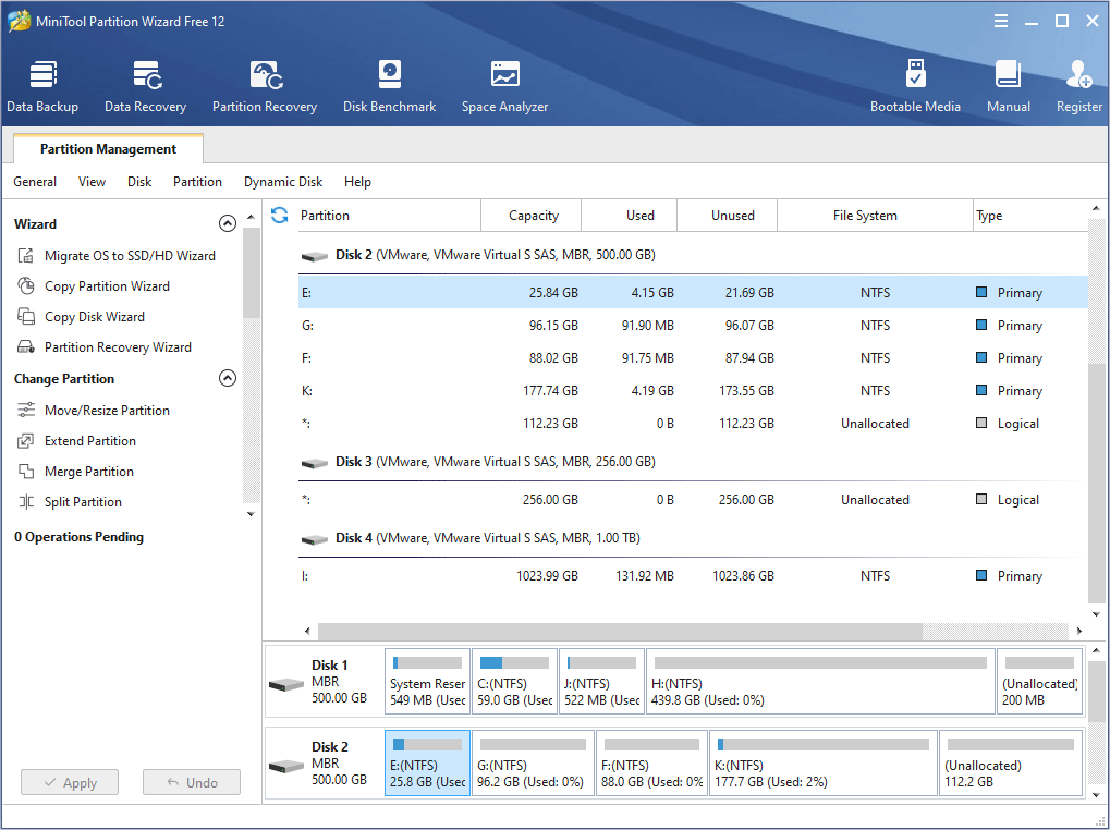 the main interface of Partition Wizard