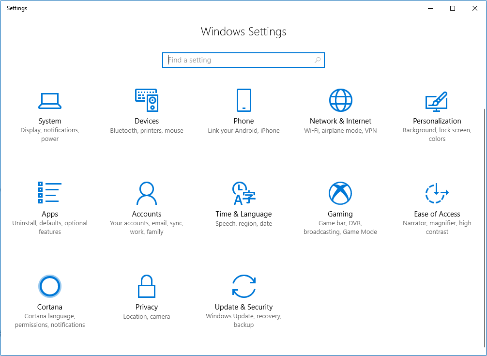 items in Windows Settings