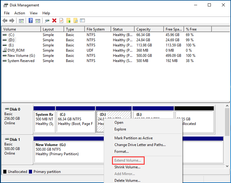 extend partition Windows 7 greyed out