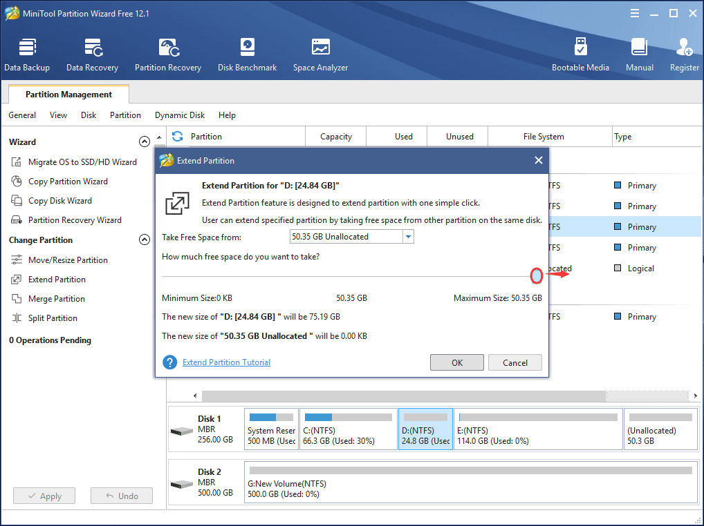 take free space from non adjacent unallocated space
