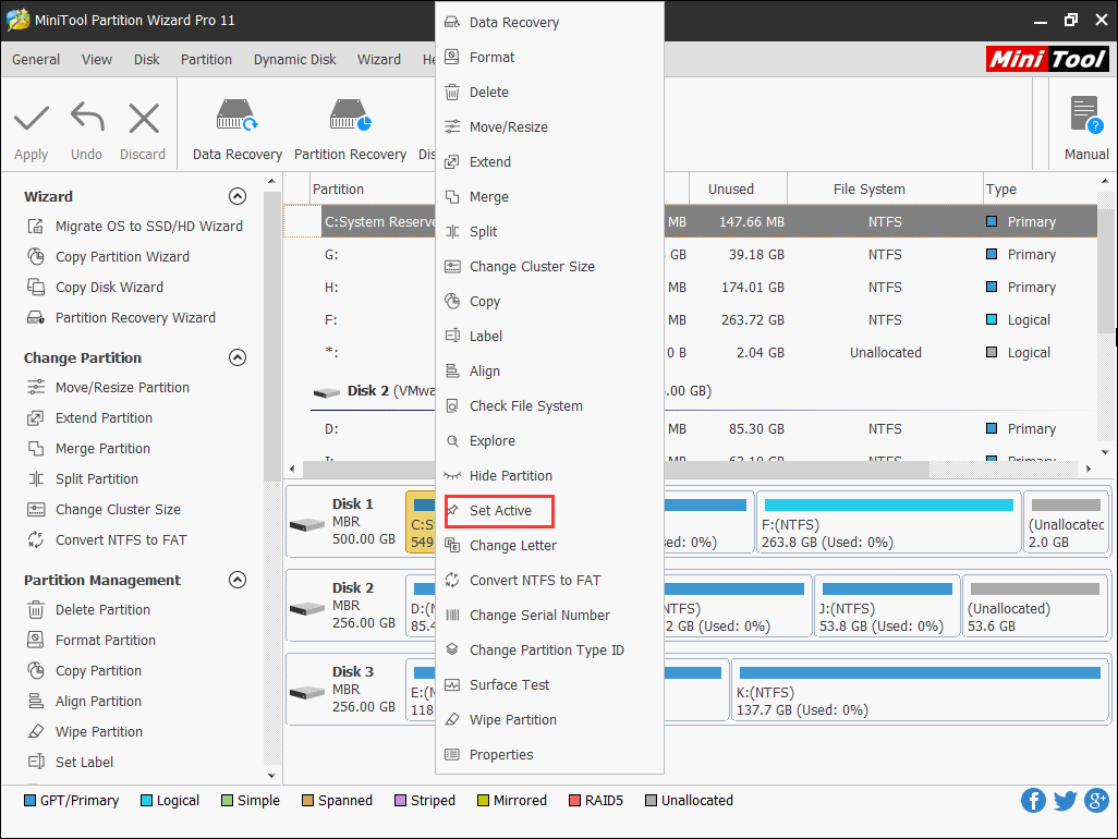 set active in Partition Wizard