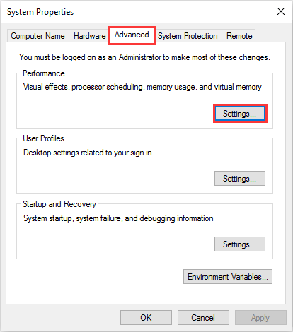 change the Settings of System performance