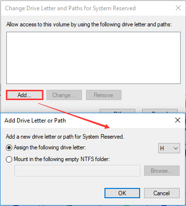 change drive letter for system reserved partition