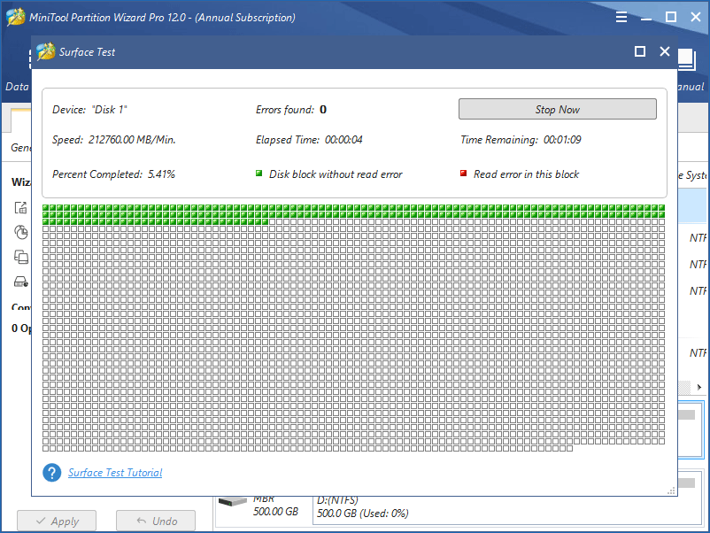 surface test in MiniTool Partition Wizard