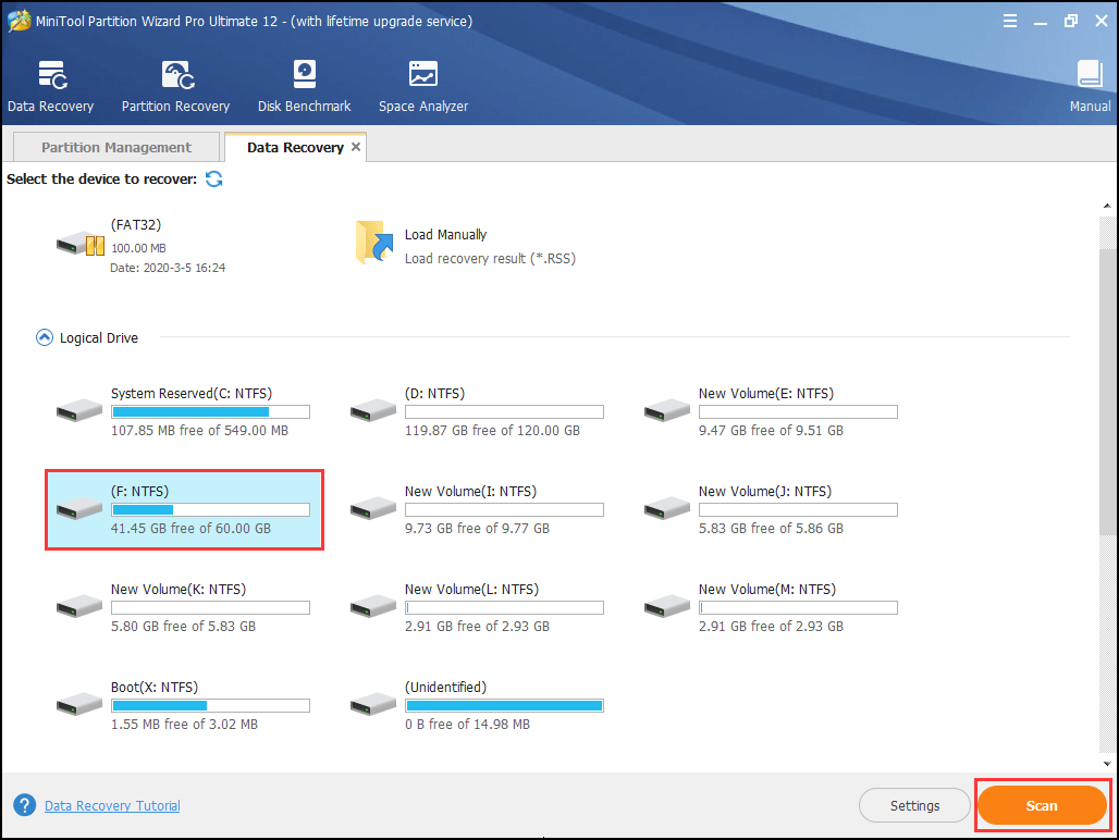 select the system partition to scan
