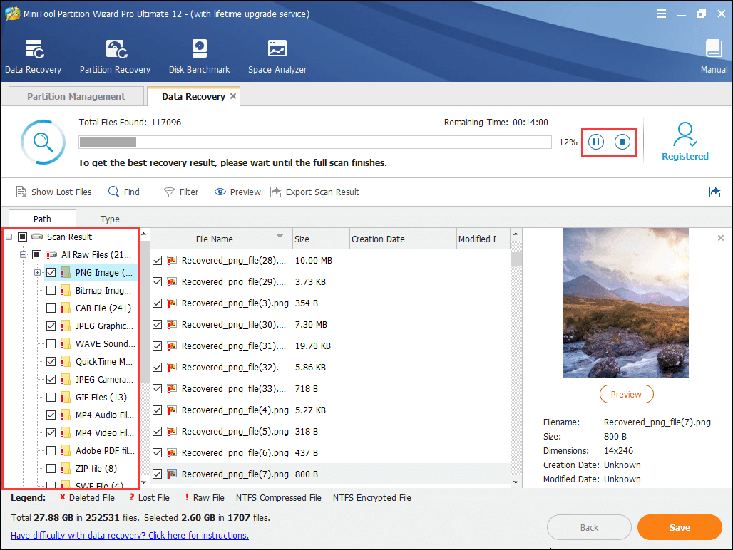 select files to be recovered and save them to a safe location