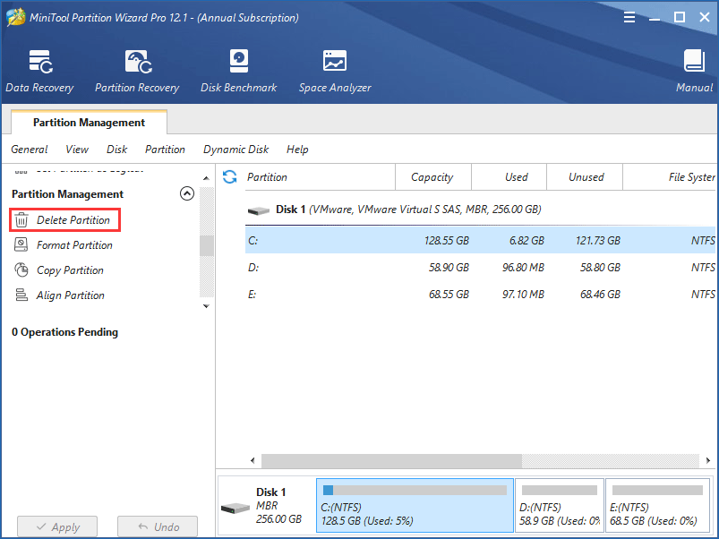 delete active system partition with MiniTool Partition Wizard Bootable Edition
