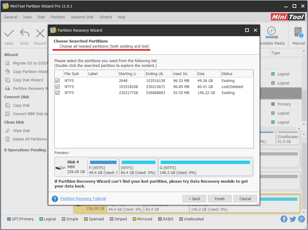 MiniTool Partition Wizard helps recover lost partition