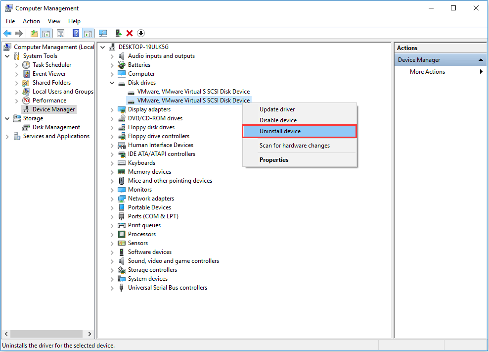 uninstall hard drive in Device Manager