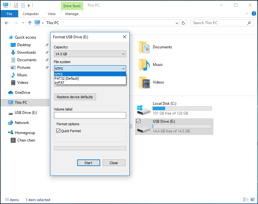 format USB drive in Windows Explorer