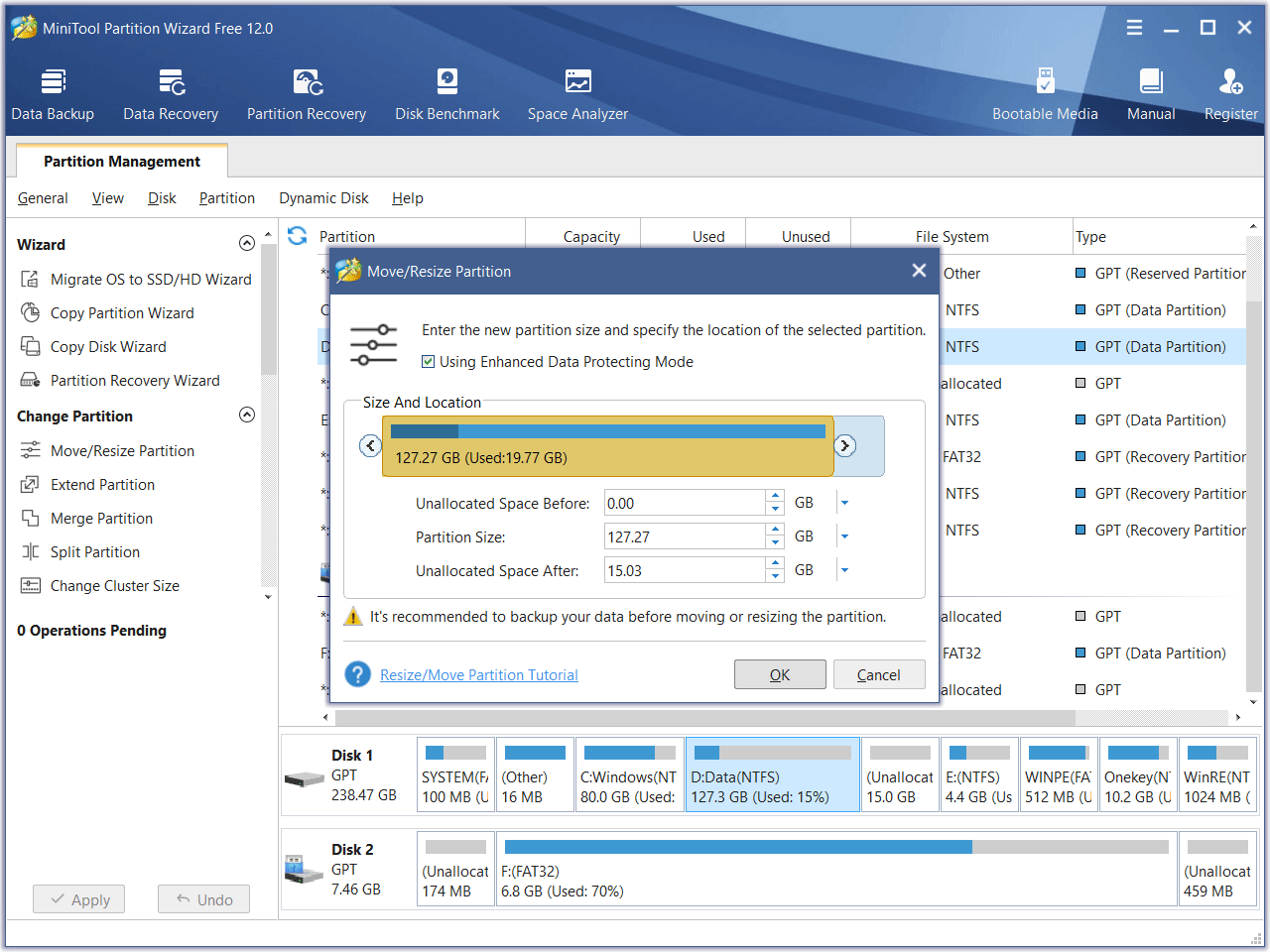 extend or shrink partition