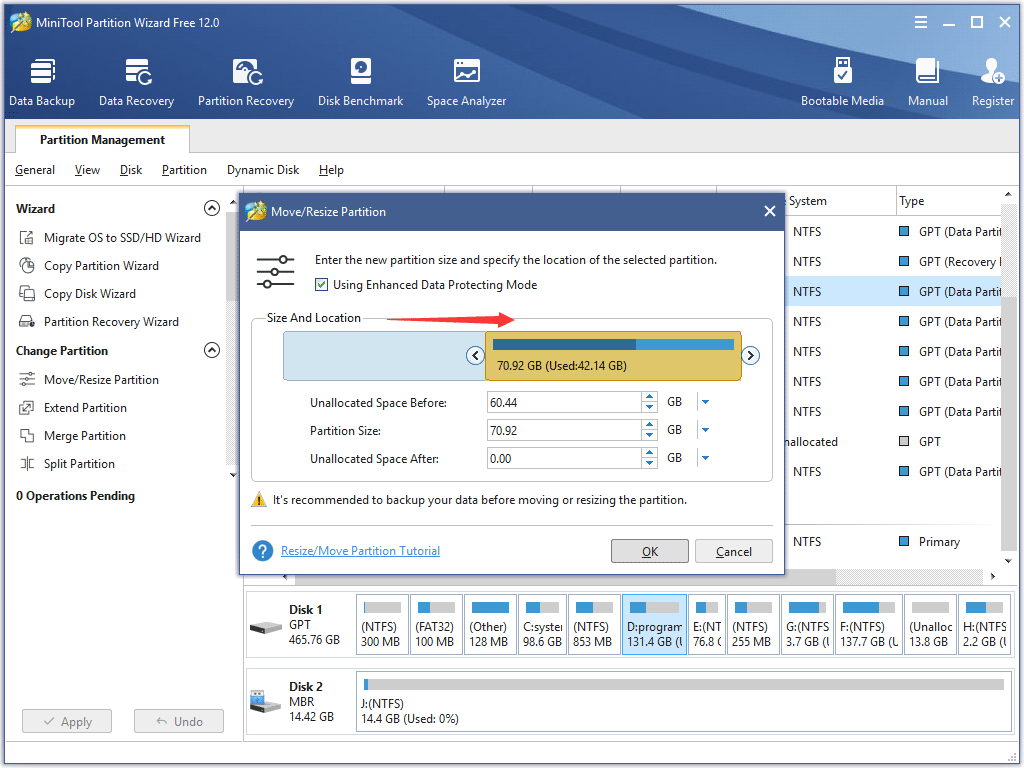 resize partition in partition wizard