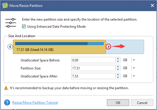 move partition right side to extend it