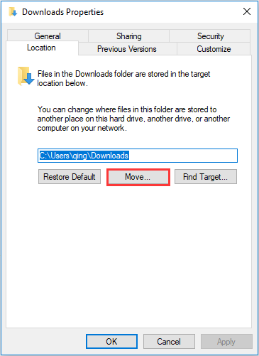 click Move to move the target folder