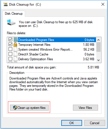 click clean up system files to continue