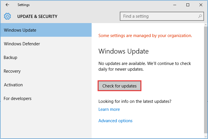 Windows check for update