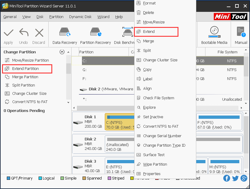 select a partition to take some free space from