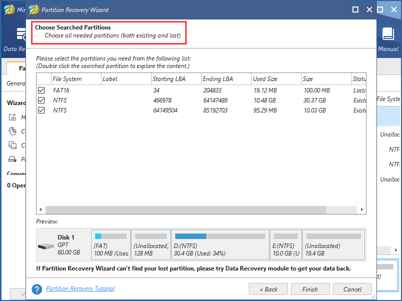 choose deleted EFI partition and existing partitions